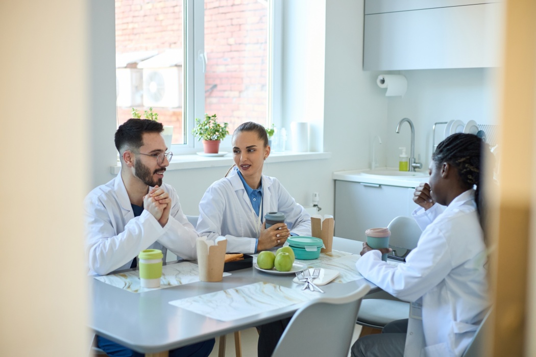 engagement lab professionals in lunch room