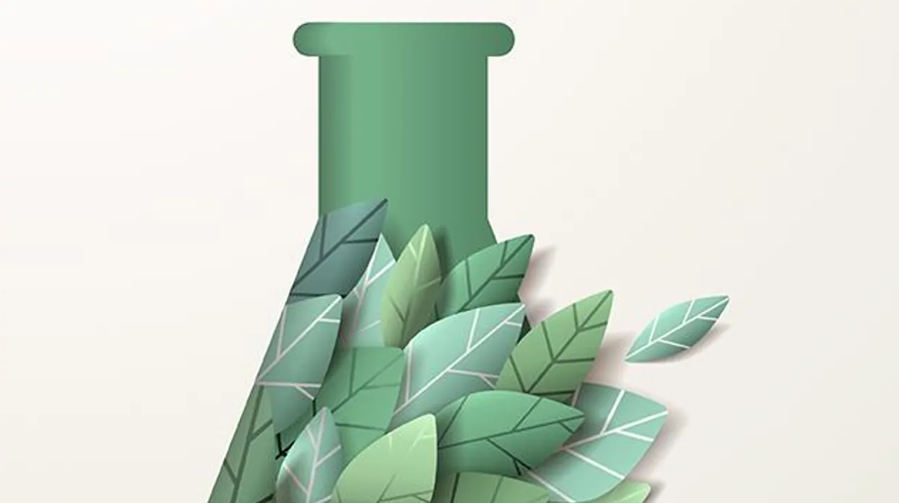 Green tube with green leaves