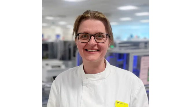 Lubomyra Szymanskyj, Technical Manager at Northern Care Alliance, in clinical laboratory setting